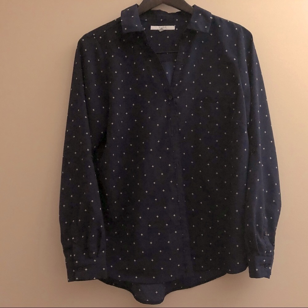 5/$25 Alfred Sung Blue Polka Dot Shirt Size L